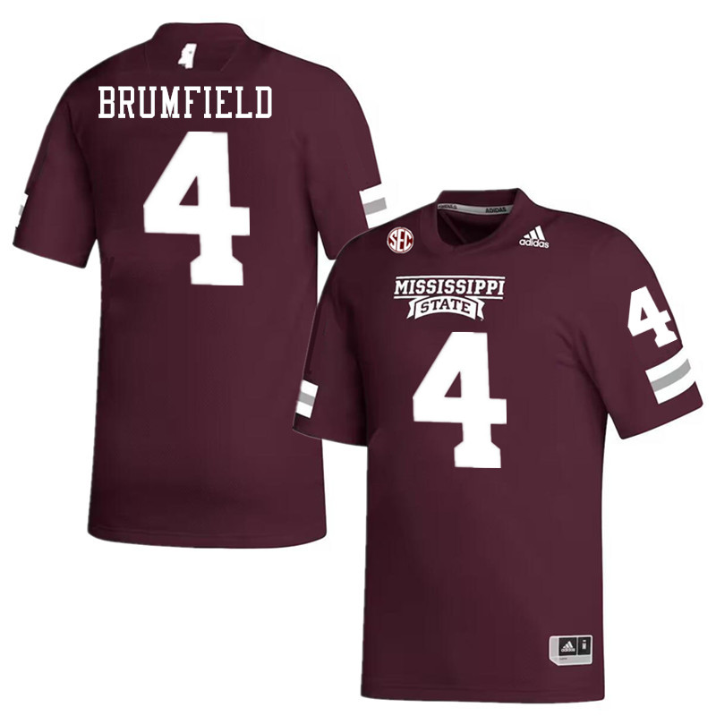 Men #4 DeAgo Brumfield Mississippi State Bulldogs College Football Jerseys Stitched-Maroon